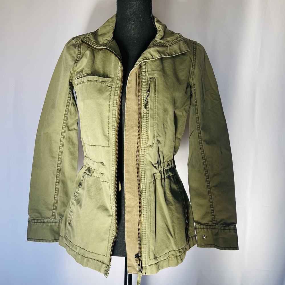 Madewell Jacket Womens Size 4 Olive Green Utility Zip Front Cotton Drawstring
